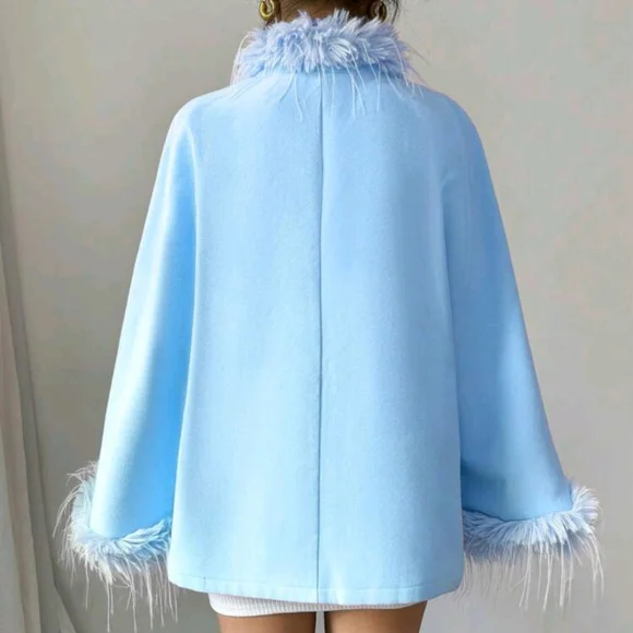 Women's Wool Collar Flare Sleeve Diamond Button Tweed Coat - Picture 2 of 4